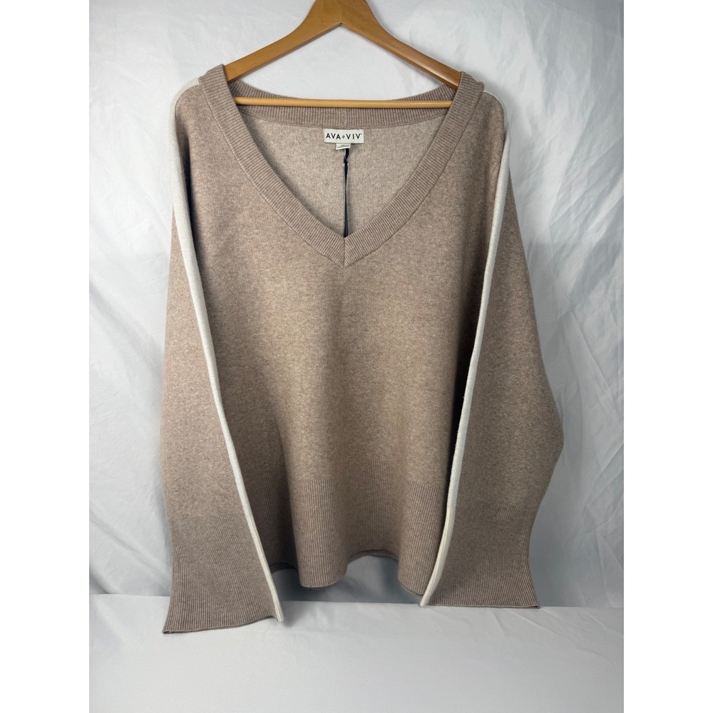 Ava & Viv XXL Taupe V-Neck Oversized Sweater NWT‎ Soft Knit